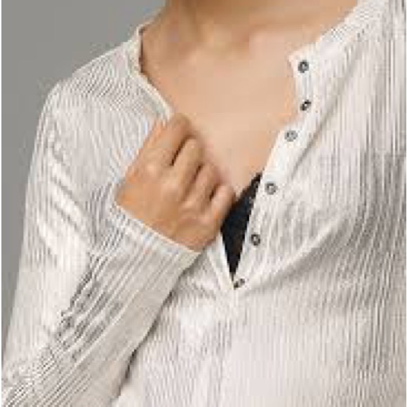 Pilcro Tops - The Andie Ribbed Henley Top by Pilcro: Shimmer Edition.